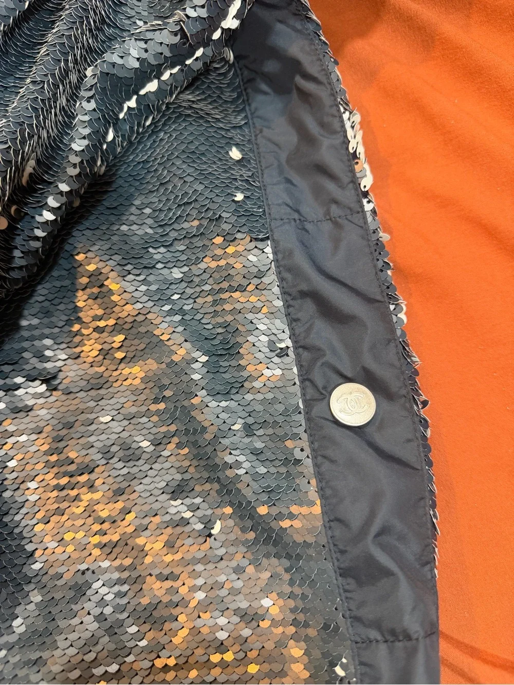 CHANEL Navy Sequin Hooded Zip Jacket with Silver Accents - Picture 5 of 9